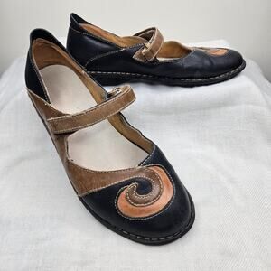 COSMIC Black and Brown Leather Women's Mary Jane Shoes Size 38 / 7.5